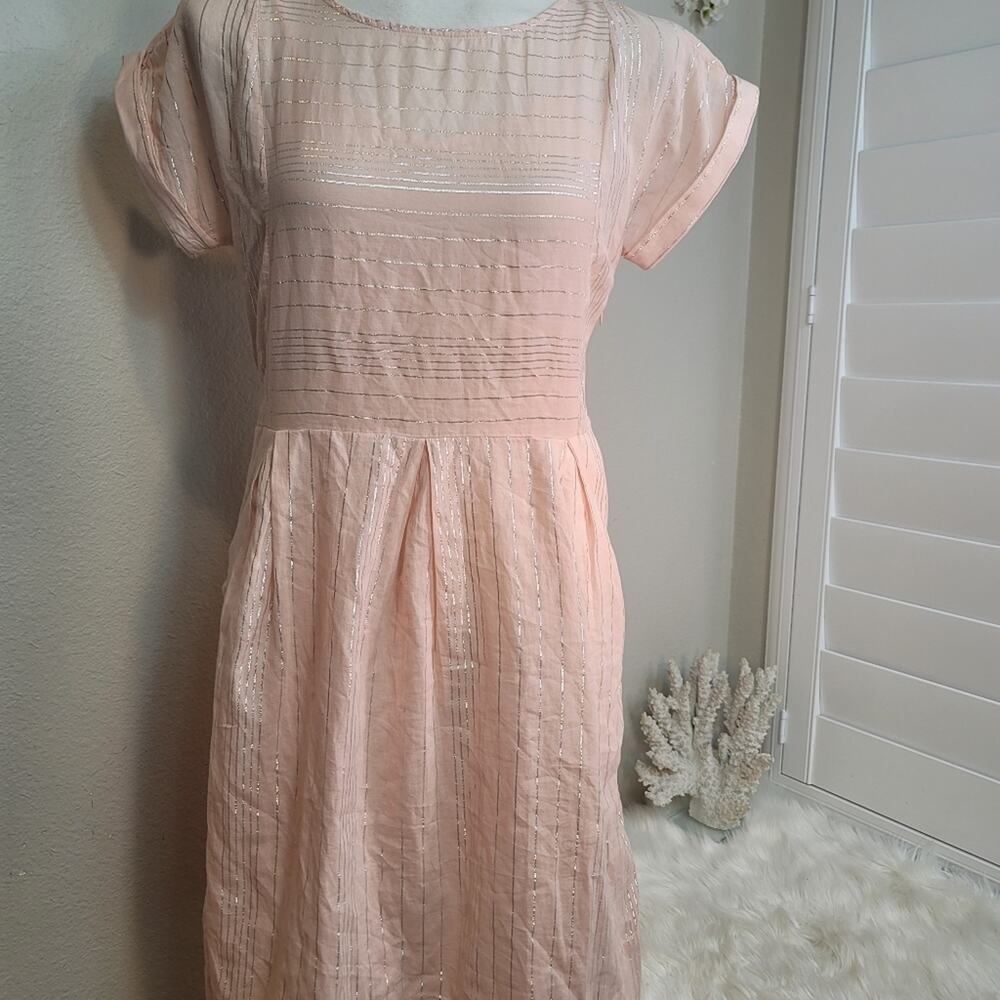 NWT PEYTON & PARKER Pink Silver Stripe English Country Garden Midi Dress Sz: S - Picture 8 of 16